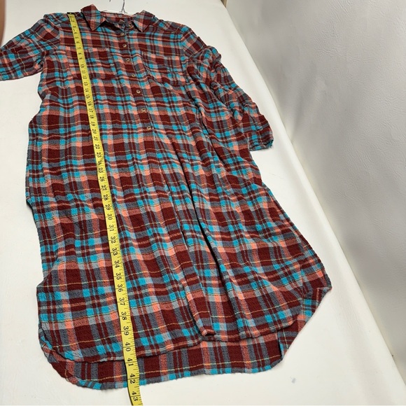 Pilcro LongLine Plaid Button Down Anthropologie Terracotta Turquoise festival  S - Picture 11 of 12